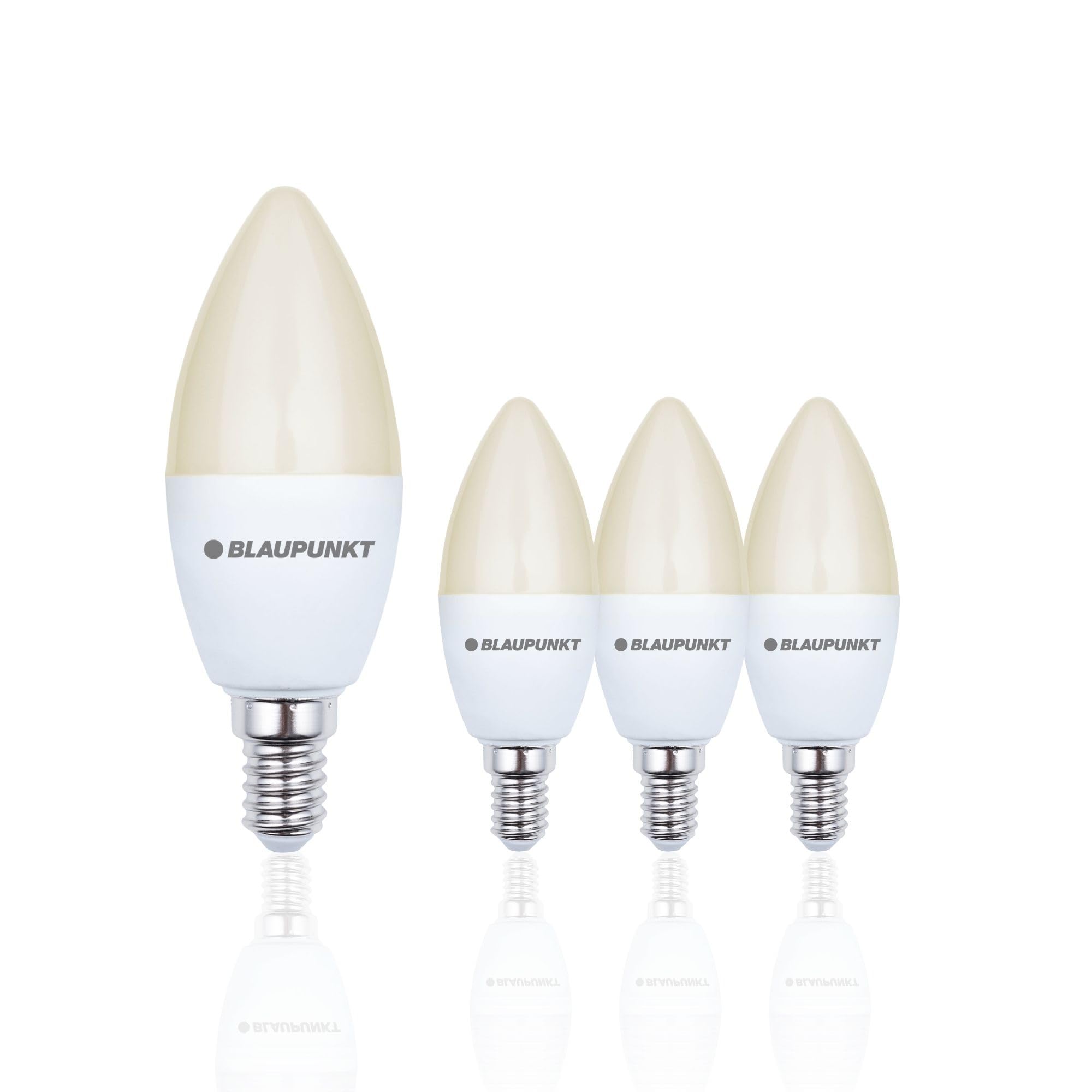 Blaupunkt E14 LED Light Bulb Candle Shape | 7W (Equivalent to 50W) 595 Lumens | 2700K Warm White | Non‑Dimmable | E14 Screw Base | Energy‑Saving Home Lighting – Pack of 4