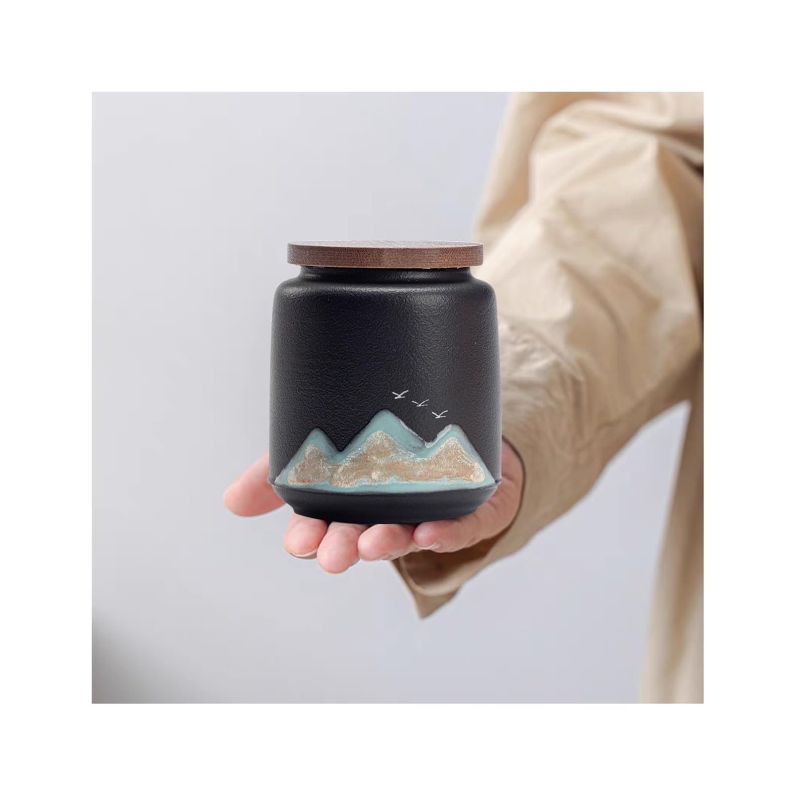 NS Online Black Small Urn Ashes Keepsake - Decorative Ceramic Small Mountain urn for Human Ashes，Small Urn for Adults, Children, and Pets- Qnty 1