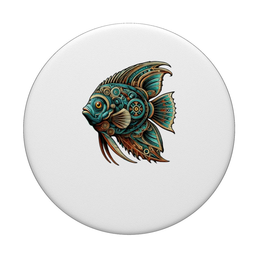 Mandala Art Angel Fish PopSockets Swappable PopGrip, Black - Image 3