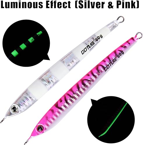 Miniatura 9 de Goture Plantillas de pesca de agua salada de 2.21 a 7.05 onzas con gancho de asistencia, plantillas verticales brillantes, plantilla de plomo rápido