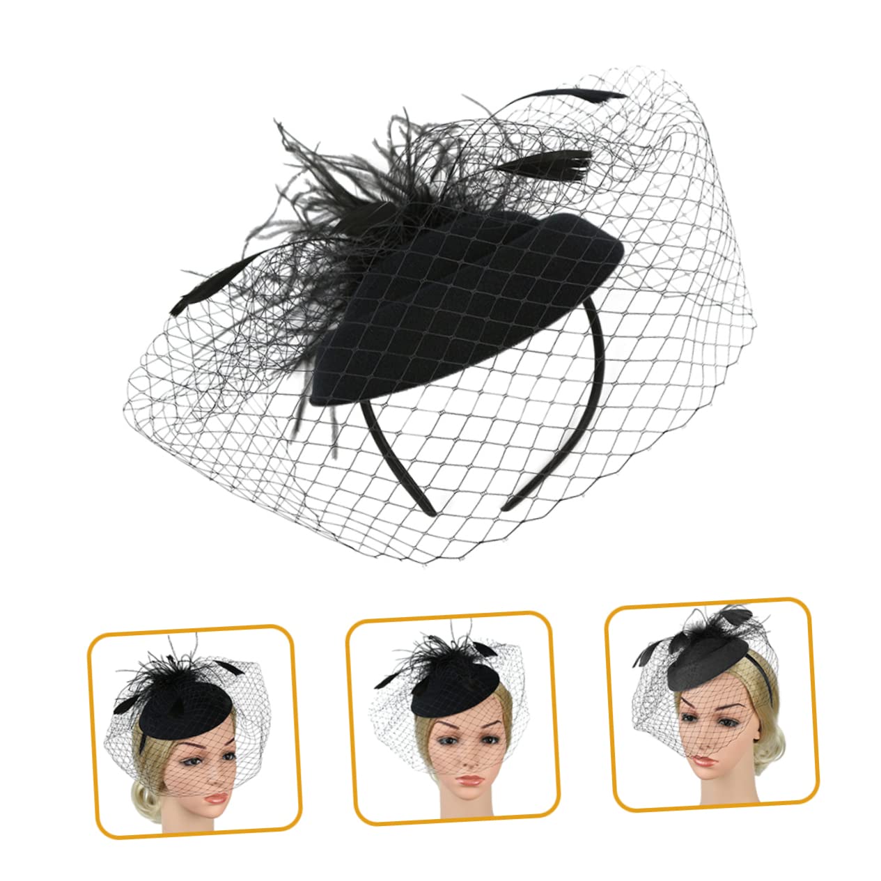 5pezzi Fascinator Retro Elegante con Velo Tulle per Donne Accessorio da Cerimonia Matrimonio Festa del tè e Occasioni Speciali