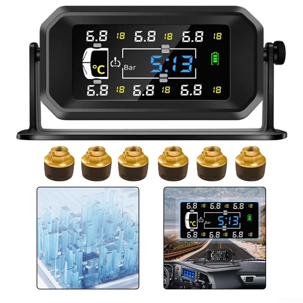 Monitoraggio della pressione dei pneumatici a 6 ruote ad energia solare, per camion di ingegneria, camper, autobus, sistema a 4 pneumatici, equipaggiamento di sicurezza per veicoli