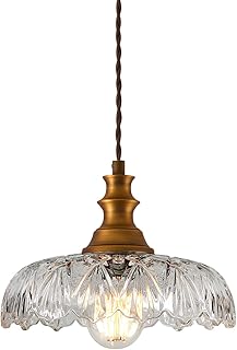 Vintage/Antique Brass Glass Pendant Light Fixture Over Sink/Table for Ki...