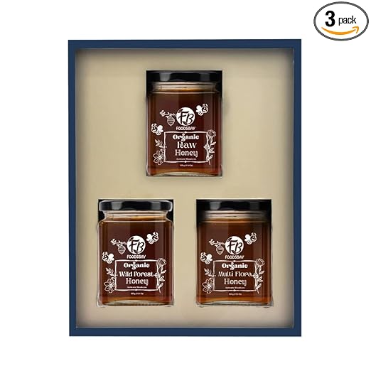 Pure Organic Honey Gift Set - Pack of Organic Raw, Wild Forest and Multi Flora Honey. Collected from Hives of Giant Himalayan Bees. No Artificial Flavour, Sugar. 100% Natural (325 gm x 3)