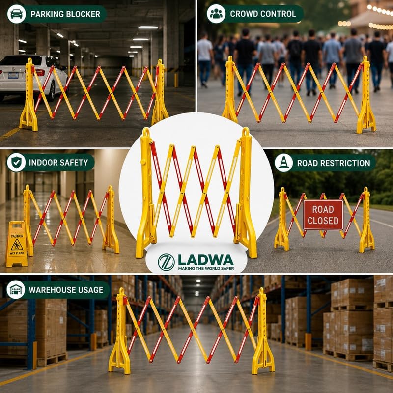 Image of LADWA 8.3 Feet Extendable Foldable Expandable Barricade, 12 Inch Wide Portable Safety Barrier for Indoor & Outdoor Traffic Control, Parking Areas and Compact Space Saving Storage (Pack of 1)