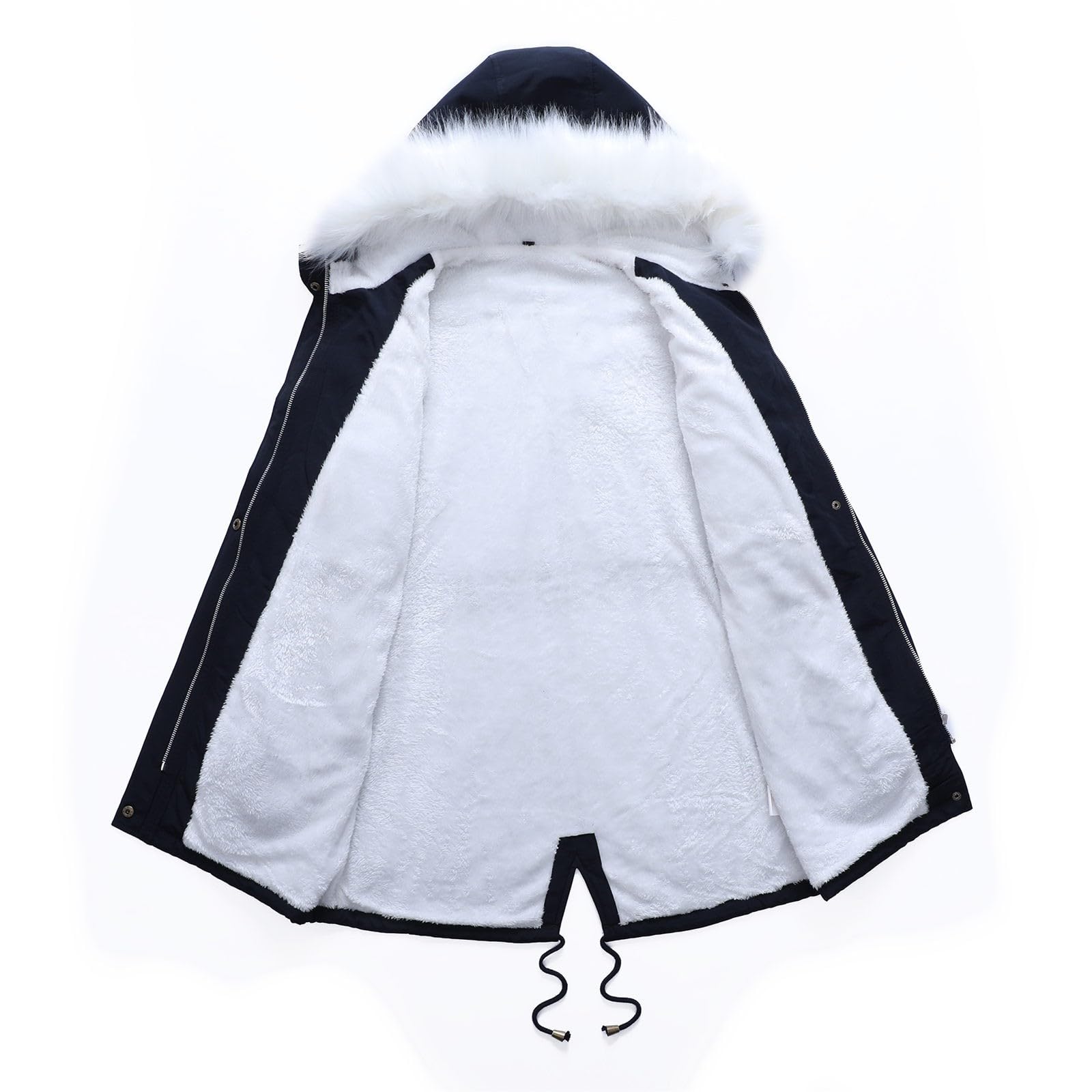 Abbigliamento Donna Cappotto Lungo in Pile Pesante, Caldo, Invernale, con Cappuccio Finto, Taglie Forti Business Meeting