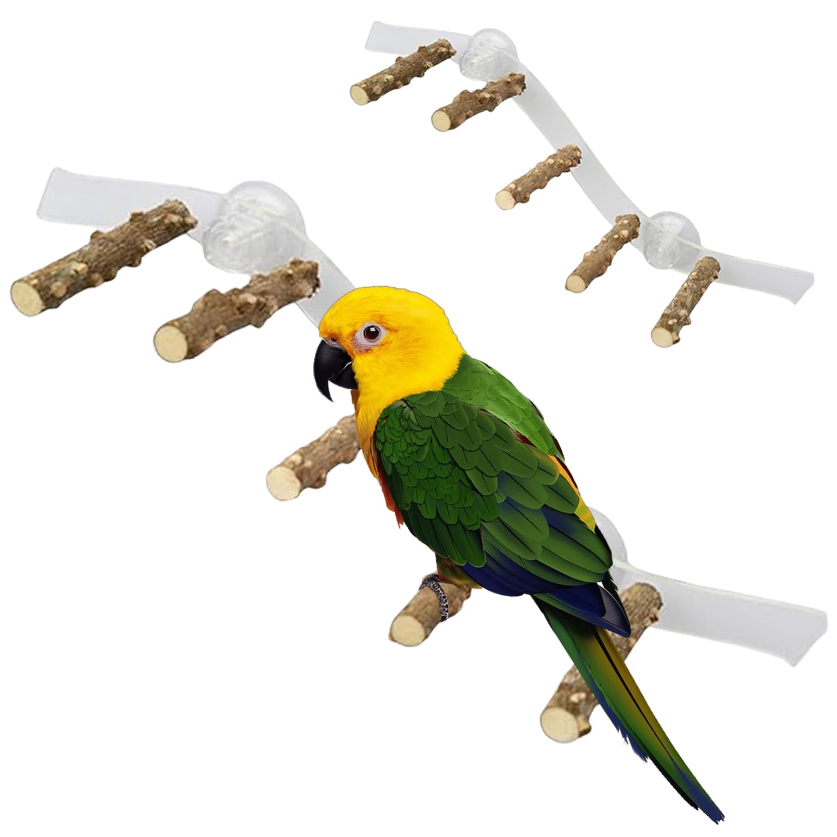Pesoncarl Bird Shower Perch, Wooden Window Perch Toy with Suction Cup, Climbing Ramp Ladder Bird Stand Cage Accessories Parrot Playstand for Cockatiel Lovebird Budgie