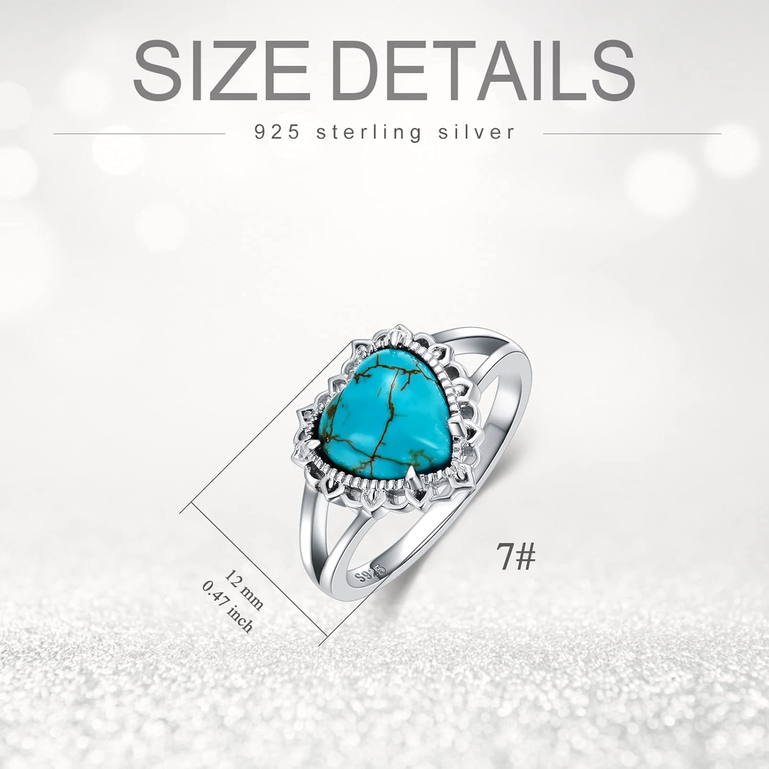 Natural Turquoise Rings for Women 925 Sterling Silver Heart Shape Genuine Gemstone Ring Western Jewelry Gifts for Wife Mom Size 4 to 11 - Image 5