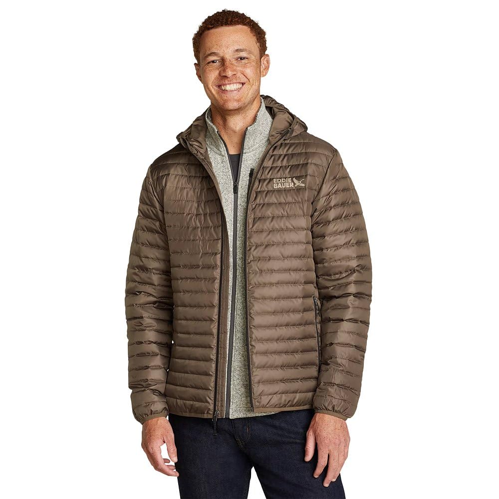 Eddie Bauer Men's Microlight Down Hooded Jacket, Bark