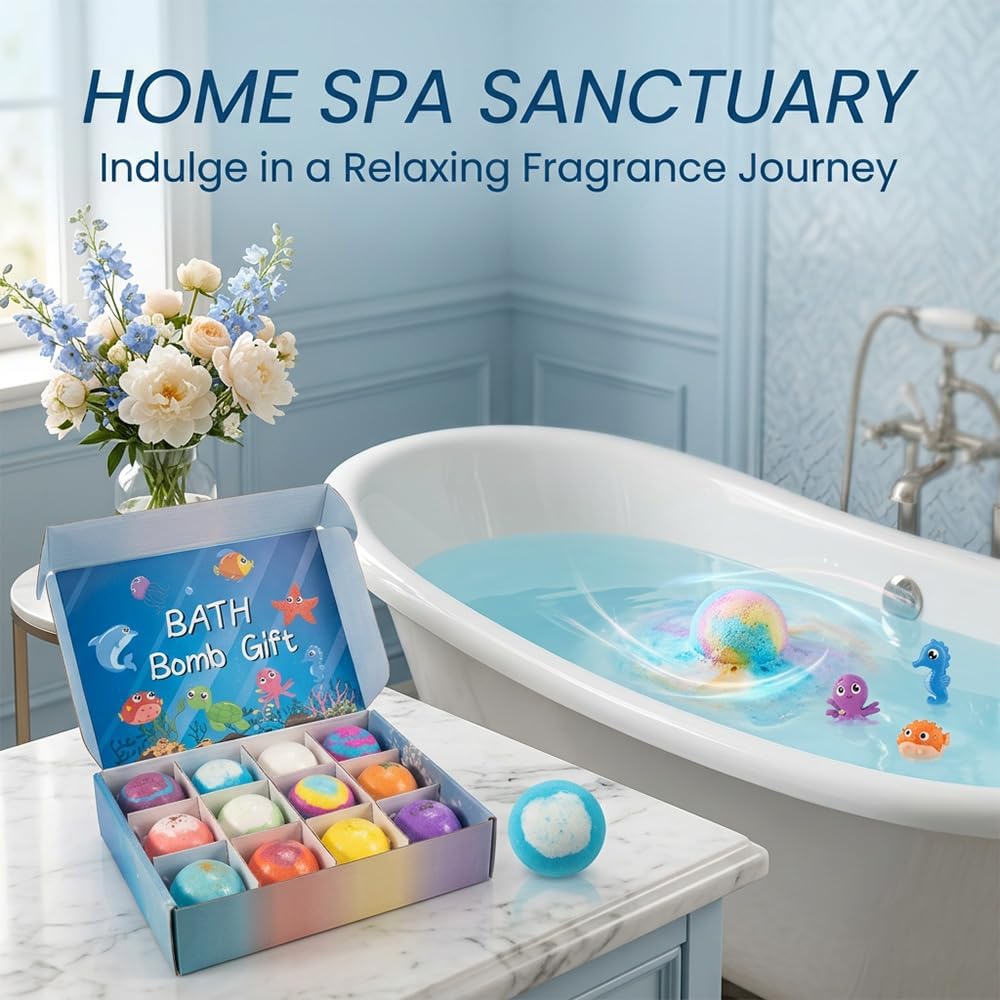 Easter Bath Bombs with Surprise Inside: 6/12 Pack Fizzy Bubble Bath Gift Set - Dinosaur Egg & Ocean Theme Bath Fizzies - Natural Sea Salt Color Changing Spa Bath Balls (Sea Animal 12pc)