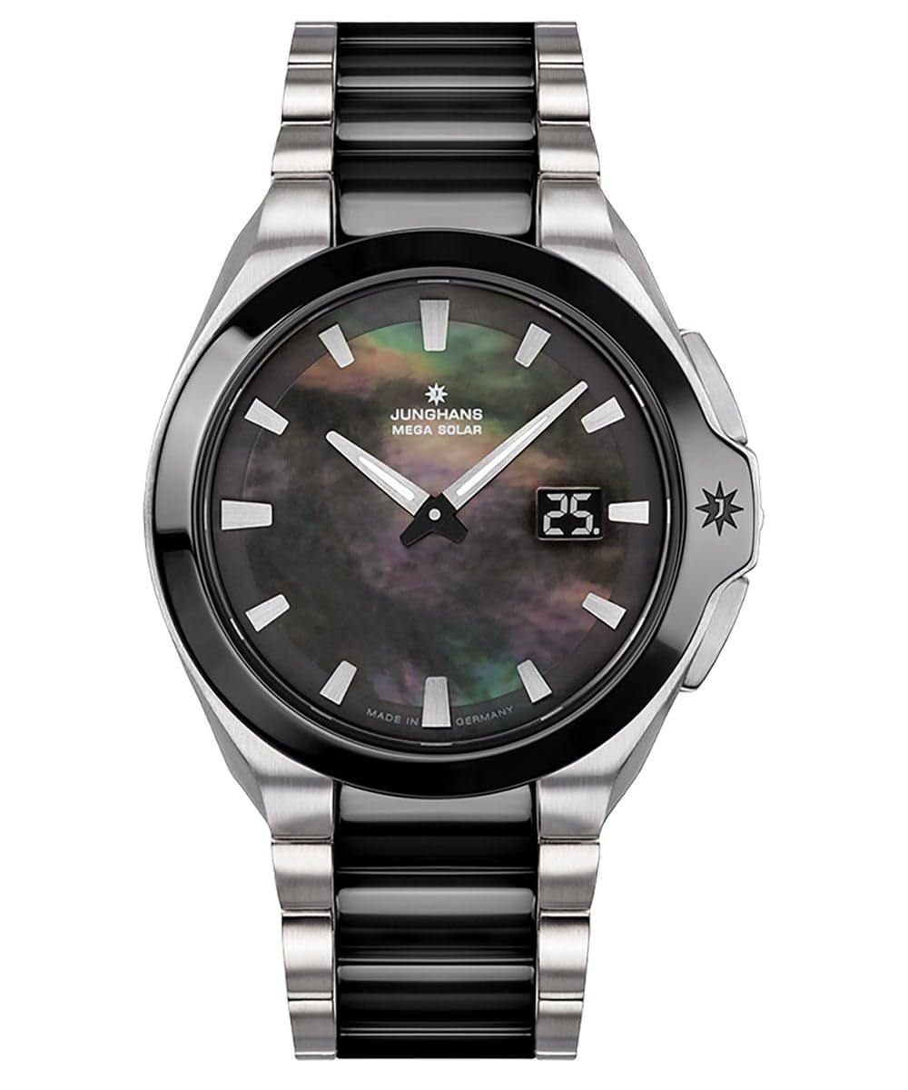 JUNGHANS Funk-Solaruhr für Damen Spektrum Mega Solar Schwarz 15/1602.44 | Made in Germany, sportliche Armbanduhr für Damen,
