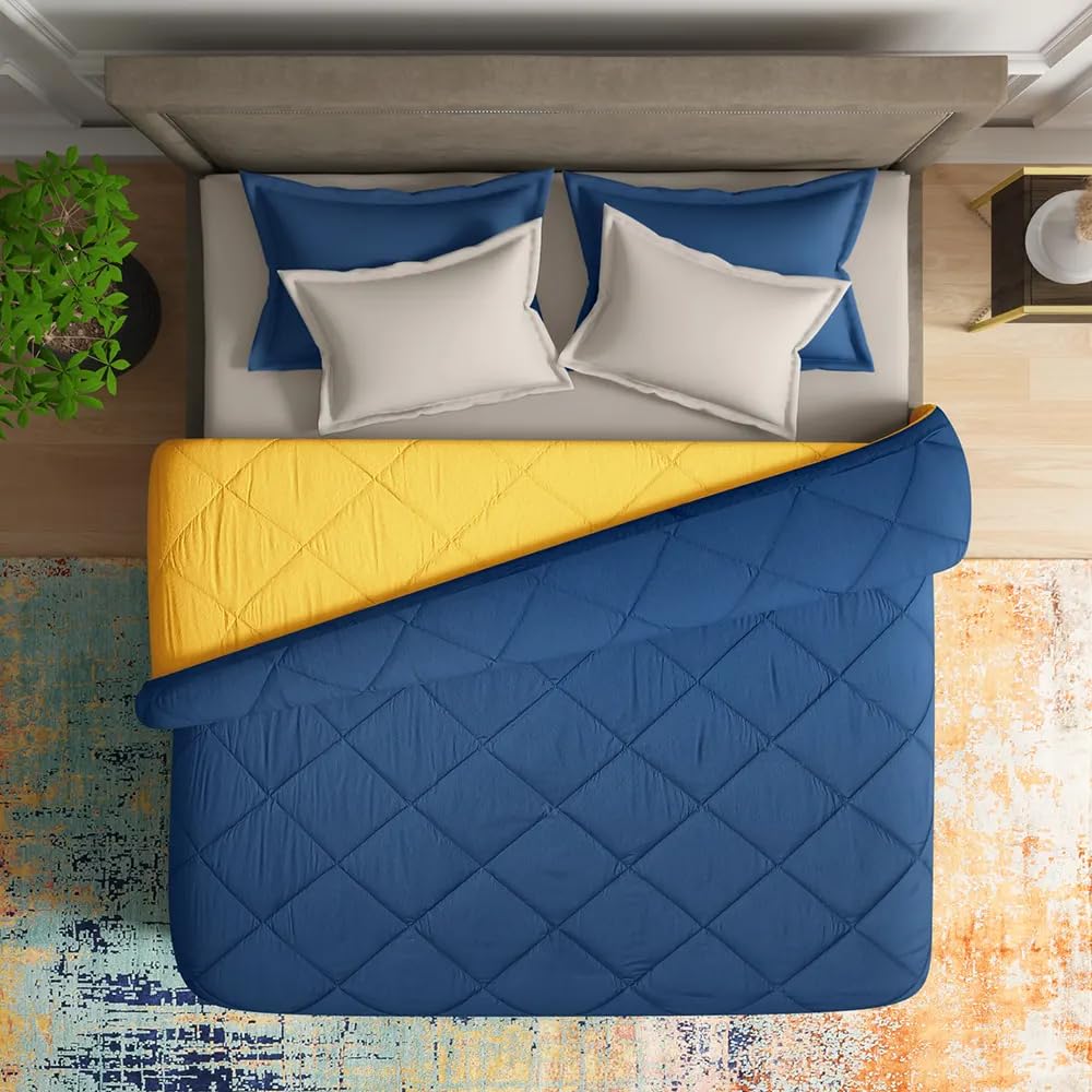 Wakefit Comforter Double Bed | 120 GSM | Quilt AC Blanket for Double Size Bed | Reversible Super Soft Microfiber Blanket | 100x90 Inches - Teal & Yellow