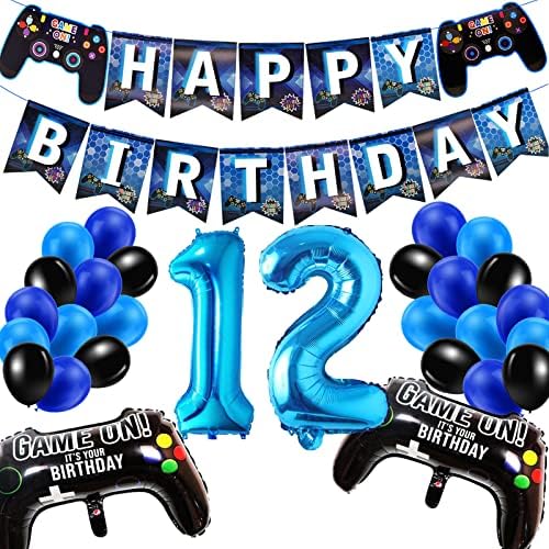 10th Birthday Decorations for Boys, Gaming Party Decorations Set for Gamers, Happy Birthday Banner Game Controller Balloons Black Blue Balloons for Kids Party Supplies
