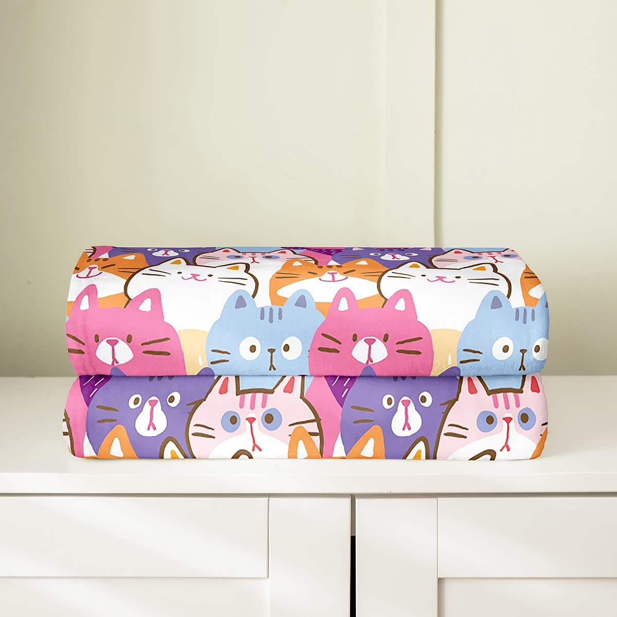 Coperta in pile di flanella, per letto e divano, per bambini e gatti, per tutte le stagioni, con simpatici gattini e animali in 3D, regalo per gli amanti dei gatti, 150 x 150 cm