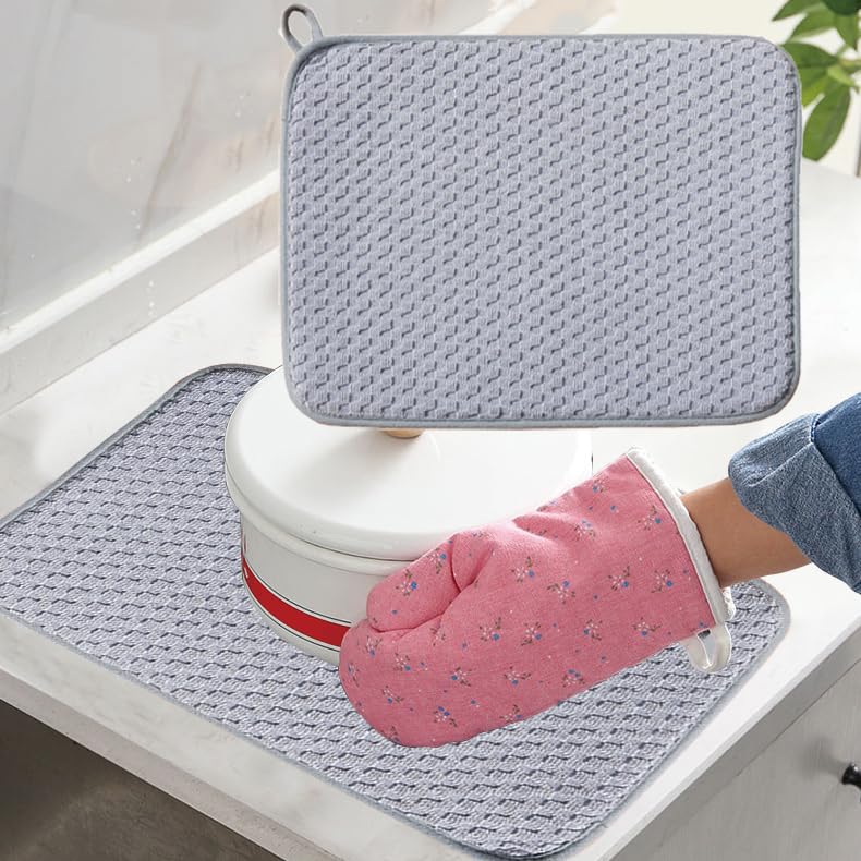 Grey Microfiber Dish Drying Mat,24"*17 "Absorbent Dish Drainer Kitchen Counter,Large Size Dish Drying Pad for Coffee Machine ,Countertops,Sinks,Draining Racks