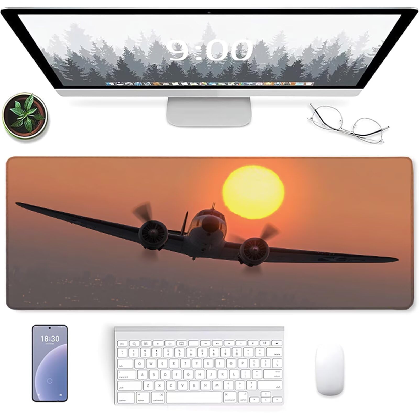 Tappetino Mouse Aereo, Tappetino Mouse XXL 1600x800x3mm, Mousepad Gaming Accessori Scrivania, Sottomano Scrivania con Base in Gomma Antiscivolo, Ufficio Accessori, per Ufficio, Gaming, Giallo 3-5589