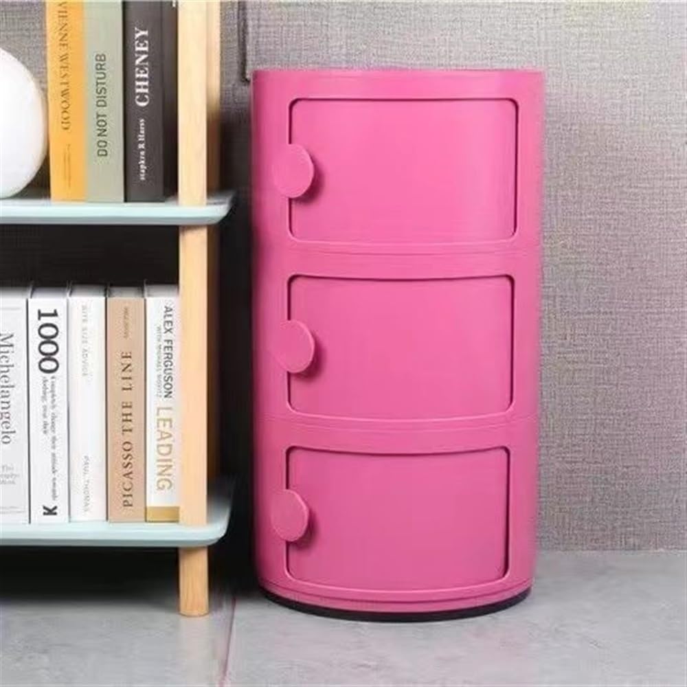 Small Bathroom Cabinet, Round with Slide Drawers, Modern End Table Side Plastic Chest for Living Room Bedroom Bathroom(Purple,3 Tiers)