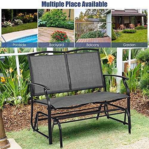 Image of Giantex Patio Glider Benches for Outside, Swing Glider Chair with Steel Frame, 400 LBS Capacity, Patio Swing Rocker, 2-Person Loveseat for Backyard, Poolside, Lawn, Balcony, Porch Glider Bench(Gray)
