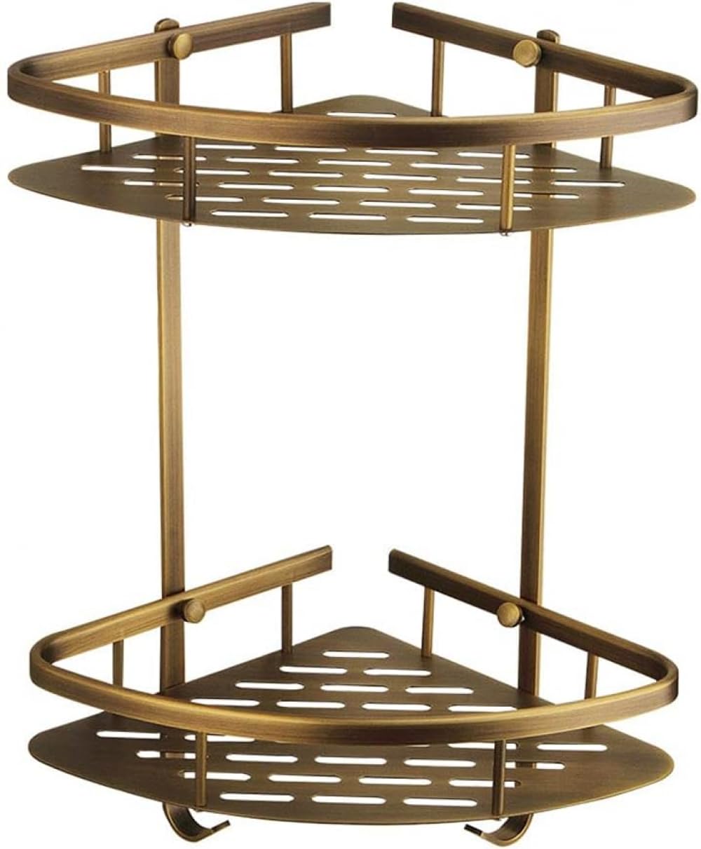 TXGJWRA Corner Shower Shelf Shower Wall Caddy Bathroom Shelf Organiser Antique Bronze Bathroom Storage Baskets 2 Tier Shower