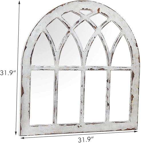 Miniatura 6 de Espejo de pared de madera con arco de catedral rústico, espejo de pared con marco de madera rústica para ventana, color blanco envejecido, 31-78