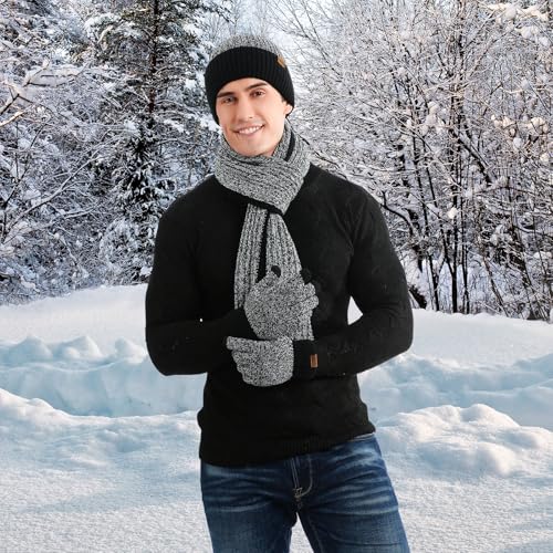 Men's Winter Hat Scarf Gloves Set, 3 PCS Warm Beanie Long Scarf Fleece Lined Touchscreen Gloves for Cold Weather - Image 6