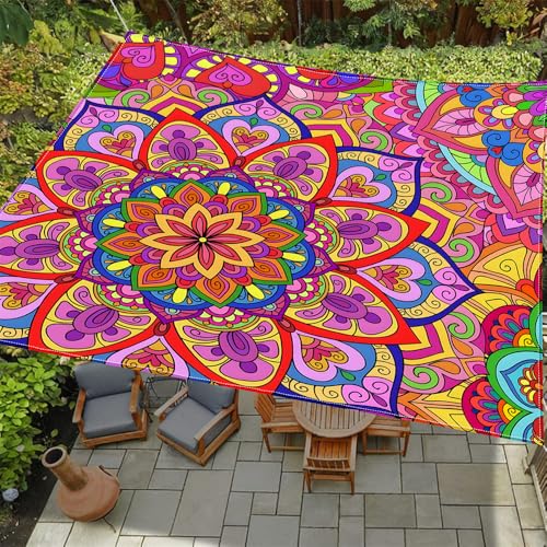 ENEN Sonnensegel Wasserdicht Rechteckig mit Ösen Sonnensegel Balkon Sonnenschutz UV Schutz Windschutz Schattennetz Reißfest Wetterfest für Garten Terrasse -Bunte Blume (Mandala,1.5x1.5m)