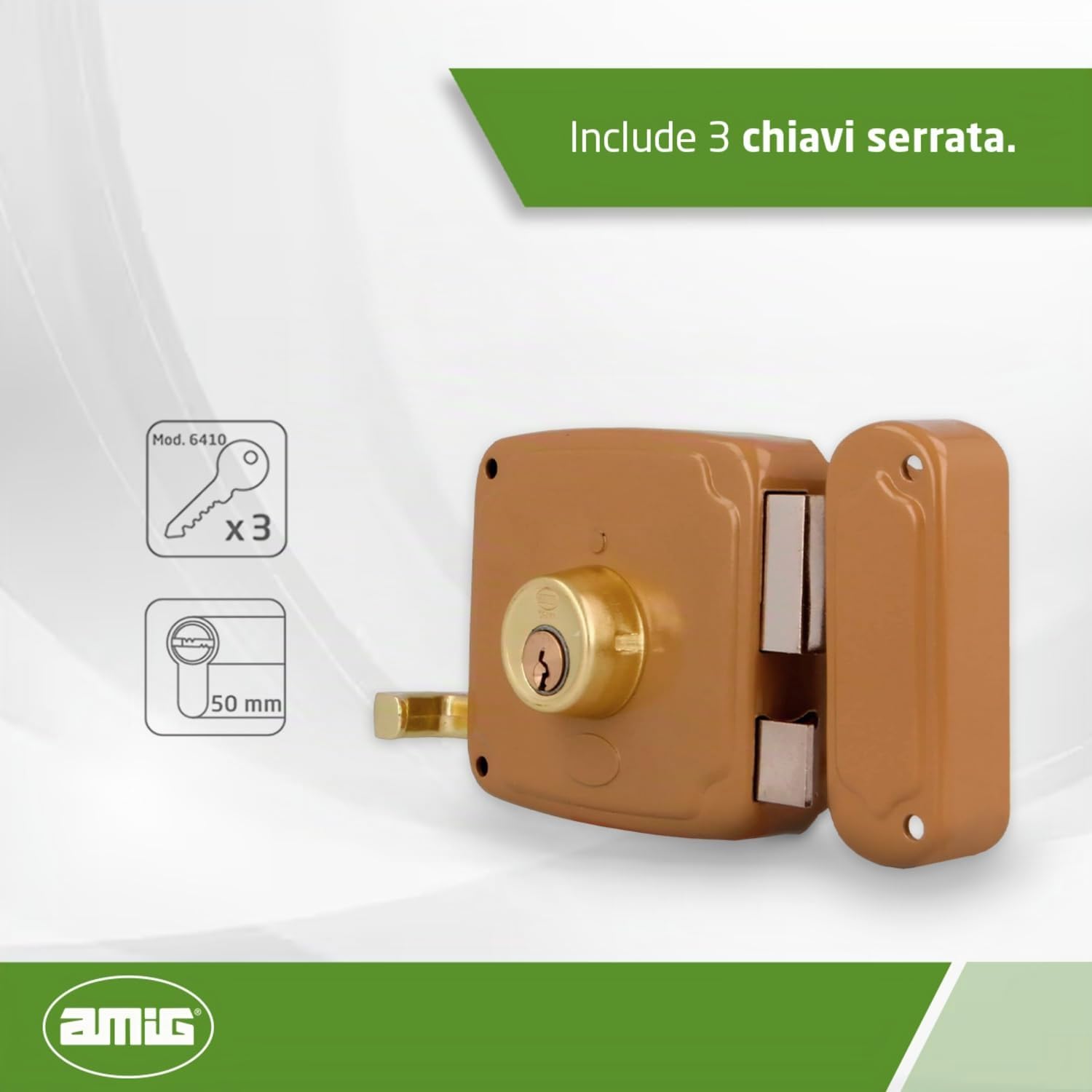 Amig - Serratura a Soprapponere Destra | Leva di Chiusura e Maniglia | Ideale per Porte in Legno | Oro, Misura 85 x 95 mm, Acciaio | Amig Griglia 3 150x150, Spessori per Cilindro