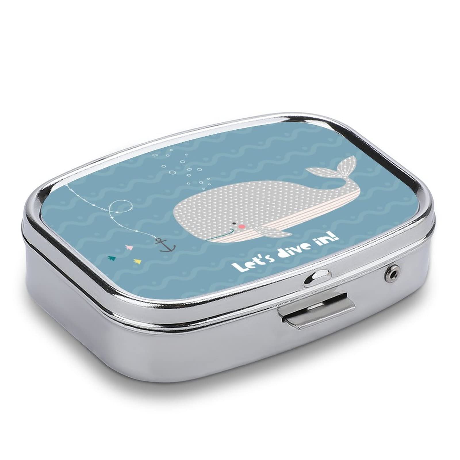 Pilulier En Métal À 2 Compartiments Plongée Baleine Pour Médicaments, Vitamines, Voyages En Plein Air (Divers Motifs)