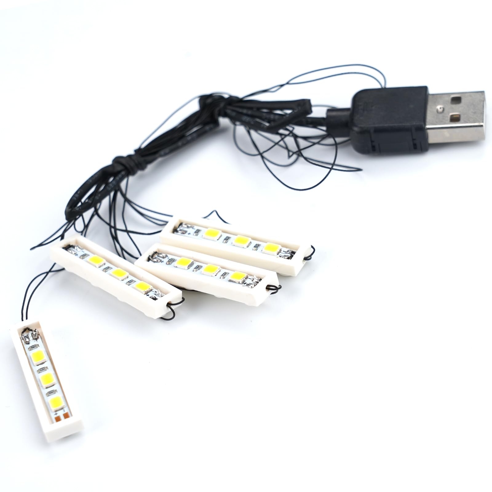 4 x White LED Downlights 1x4 Stones/Warm White in One Row (Four in One Downlights), USB Powered - 100% Compatible with Lego Bricks - Image 3