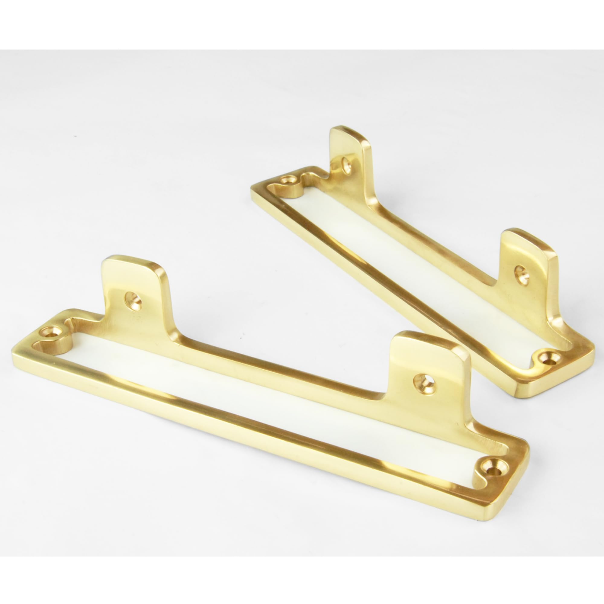 A Pair of Jones & Grey Solid Polished Brass Hollow Alcove Shelf Brackets