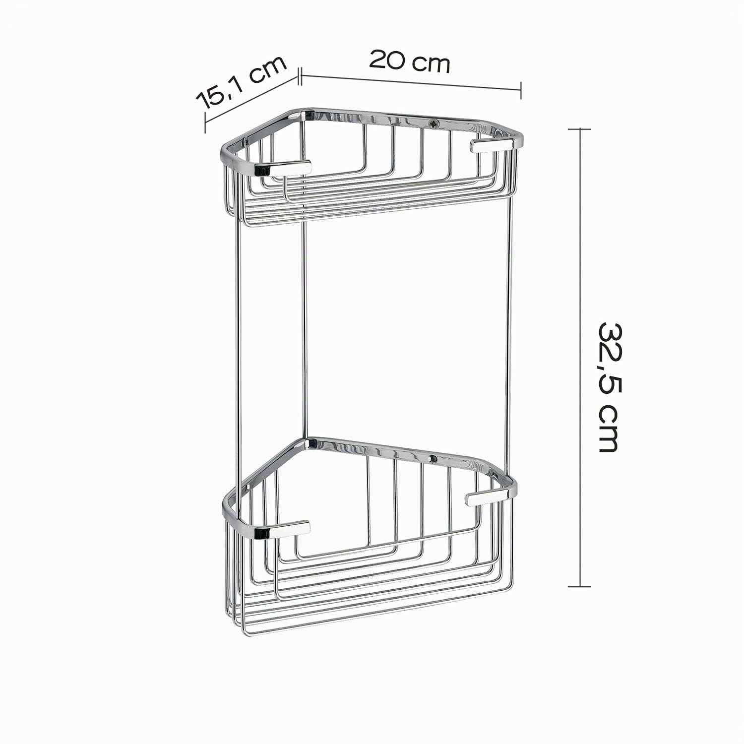 GEDY Portaoggetti doccia angolare in filo, Misure e peso: 32,5X20X15,1 CM & 0,59 KG, Porta oggetti per bagno realizzato in acciaio inox, Cromato, Design R&S Gedy, 2 anni di garanzia