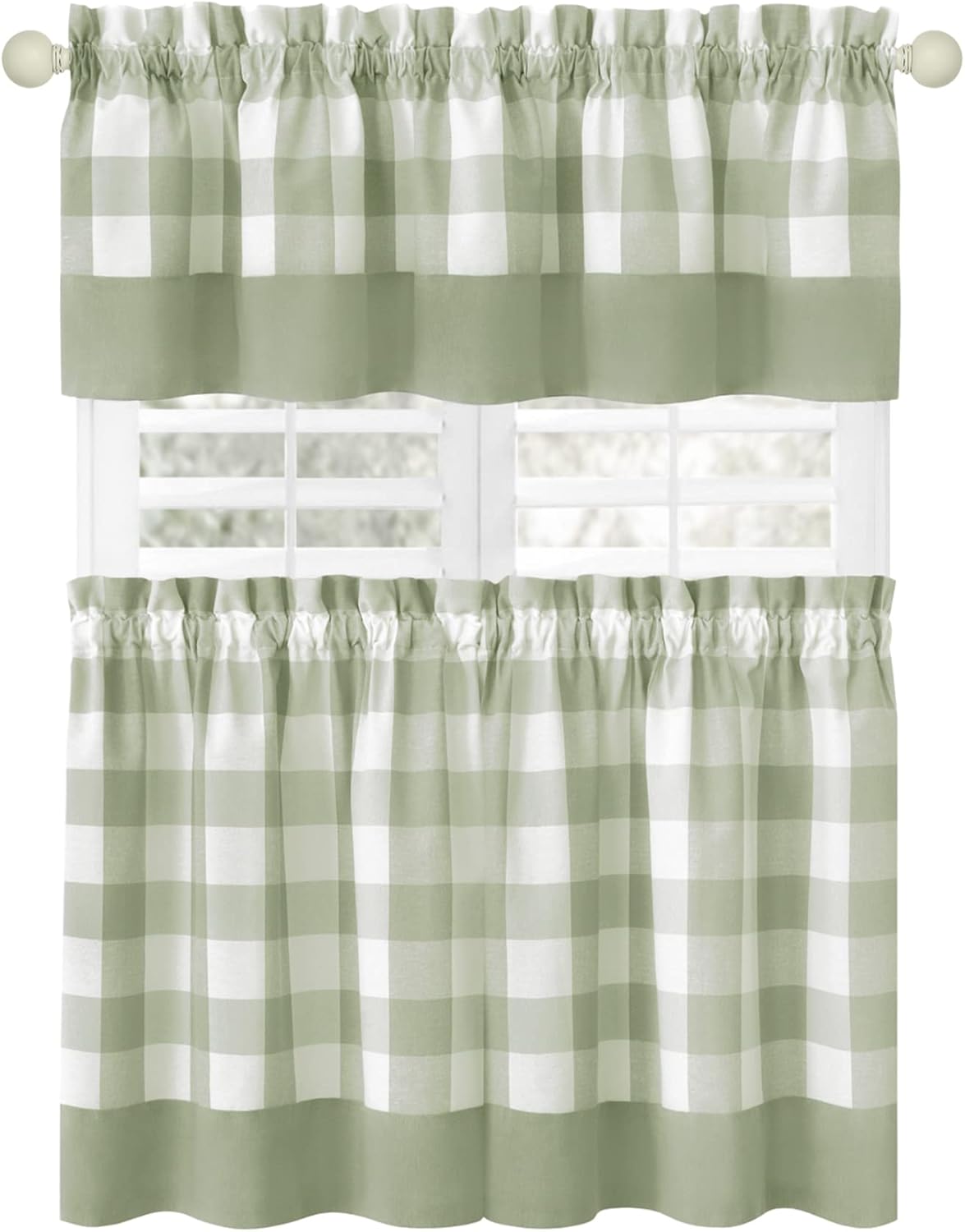 Woven Trends Kitchen Curtains and Valances Set, Classic Country Plaid Checkered Premium Cotton Blend, Cafe Curtains Tier & Valance Set, Rod Pocket, 57" x 24", Silver