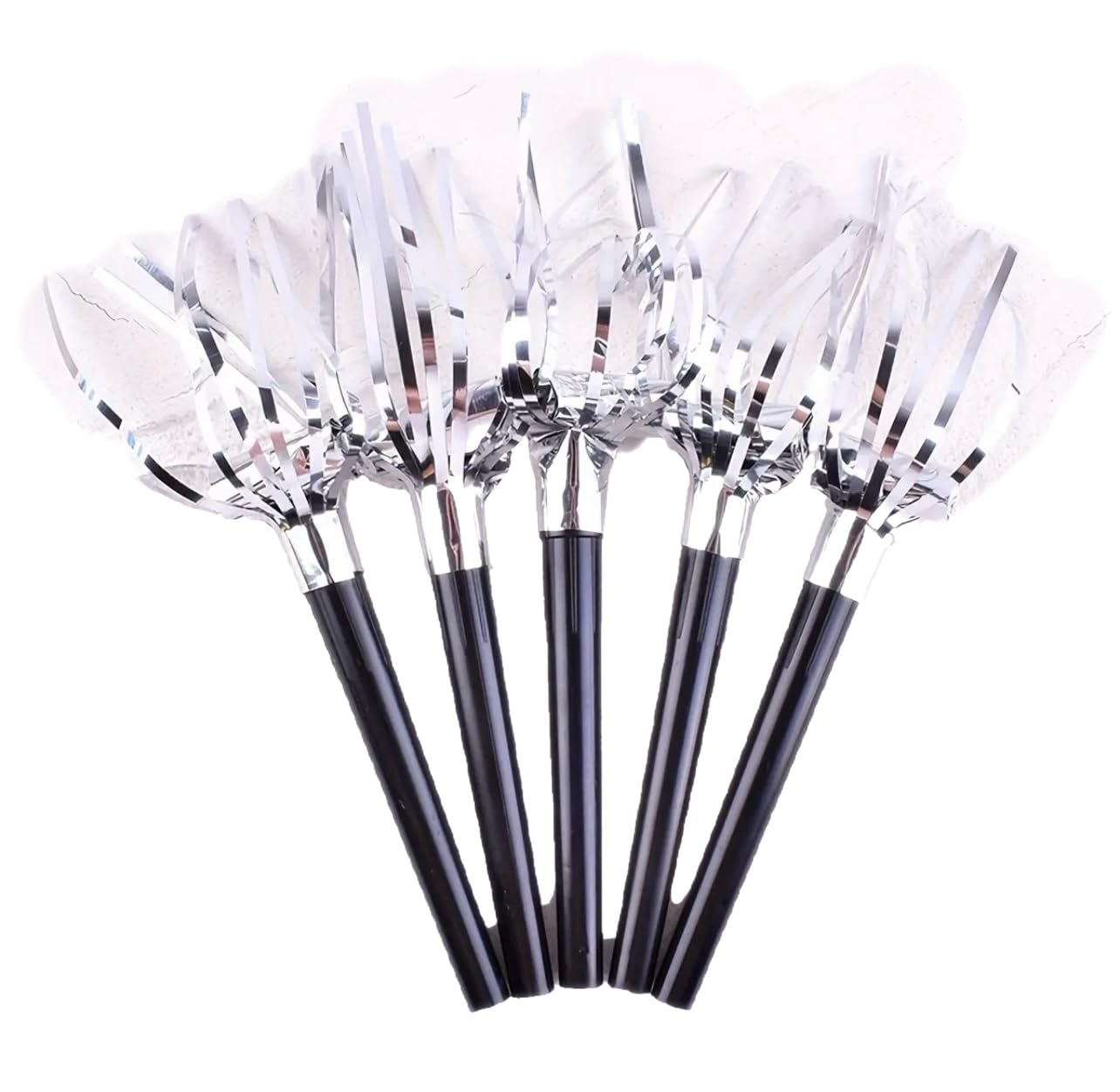 10 PCs Party Supplies Blowers, Noise Makers for New Years Eve Party Proops Black Gold Silver Tassels, Fun Celebration Toy Whistle Horns for Kids Adults 2025 (Silver)