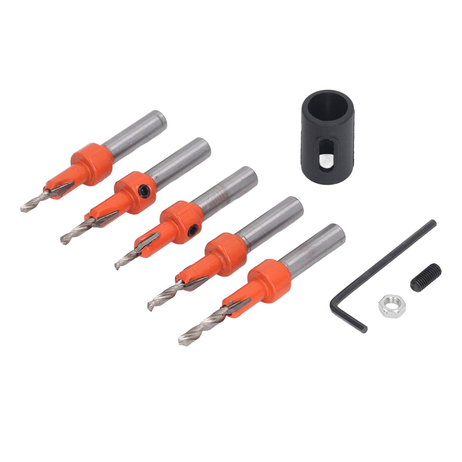 Limit Countersink Bit, Adjustable Height Wood Countersink Bits 5PCS Plastic Storage Box with Hex Wrench for Pinewood Plate