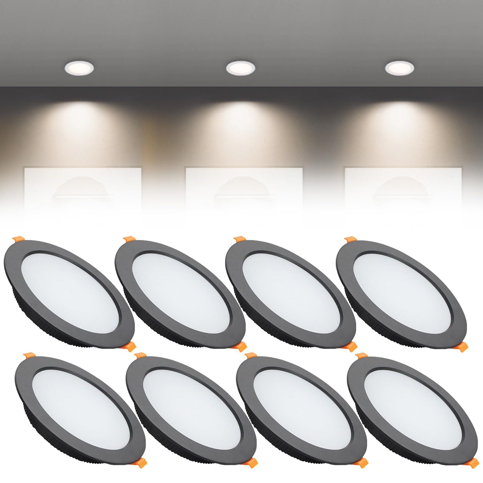 Syibelters 24W LED Recessed Ceiling Lights 230mm Natural White 4000K 24W 240LM, Cut Φ190-210mm, AC110-240V Ultra Slim Downlights, LED Panel Light for Living Room Hallway, 8 Pack
