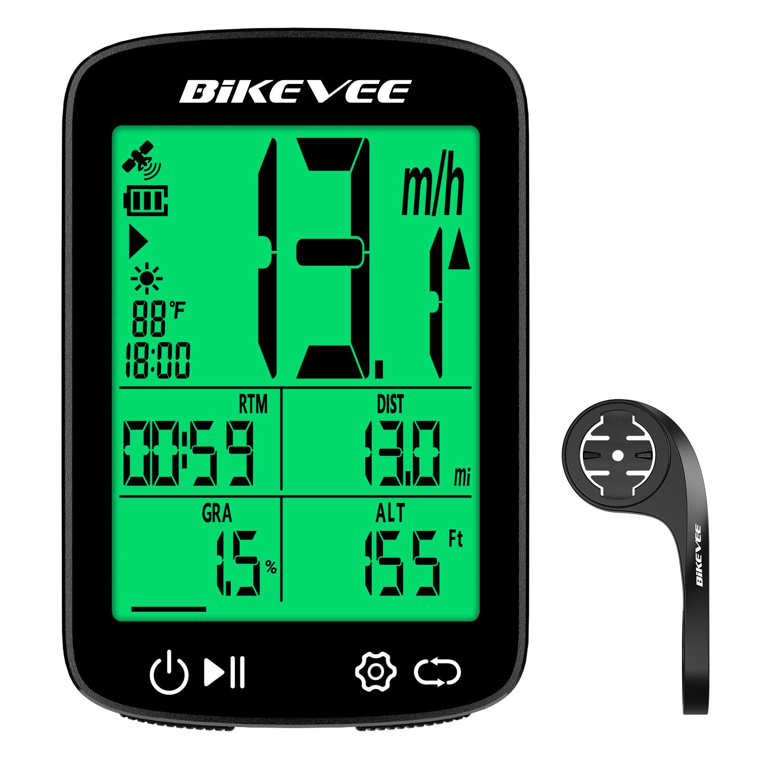 Bikevee GPS Fahrradcomputer Kabellos Tacho Fahrrad IPX7 Wasserdicht mit Temperatur Höhe Steigung 2,4 Zoll Display Auto Start Stopp KMH MPH