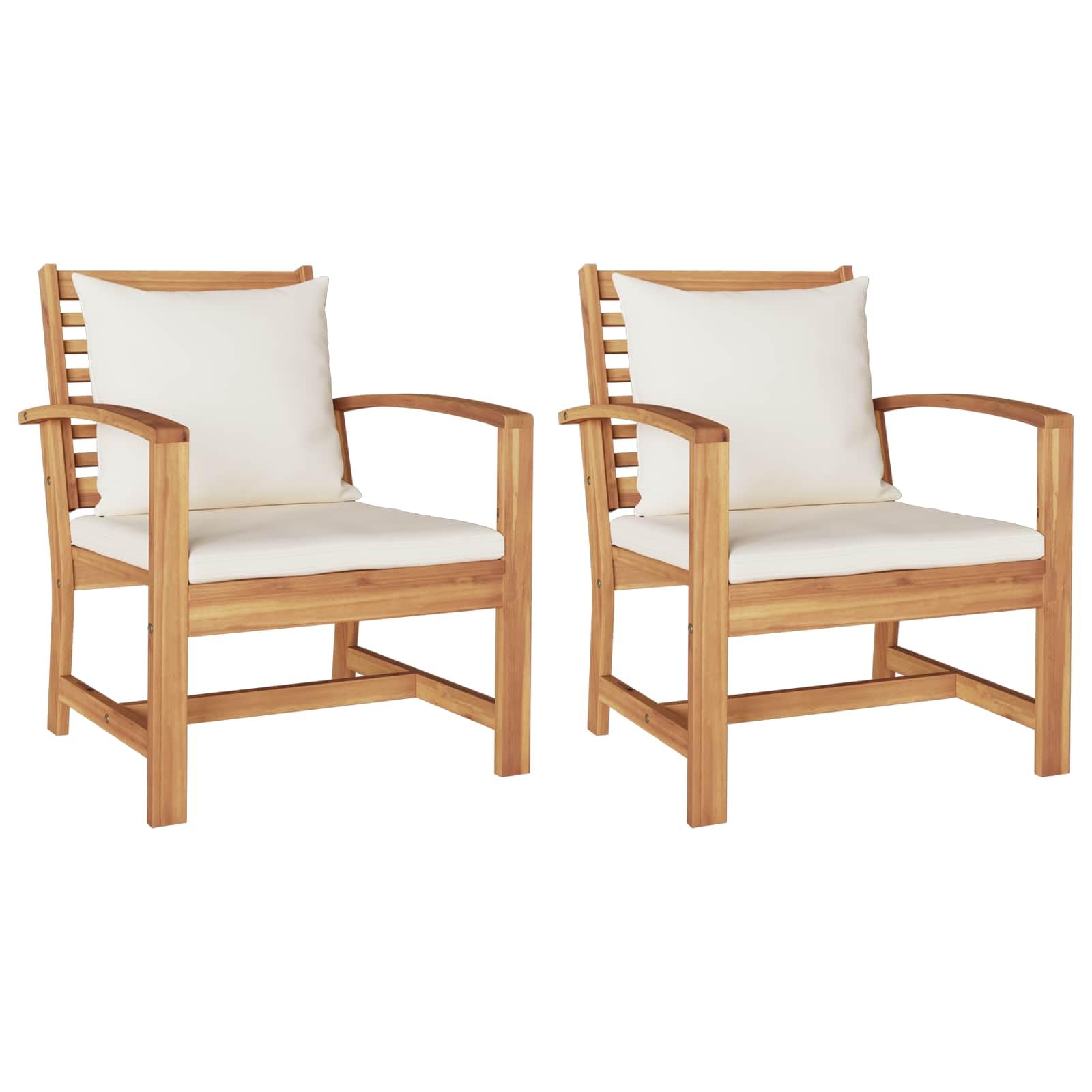 vidaXL Chaise avec Coussin 2 Pièce Marron et Crème 65 x 60 x 76,5 cm, Jardin et Terrasse, Ensemble Meuble d'Extérieur Rustique, Canapé en Teck, Salon en Bois Solide