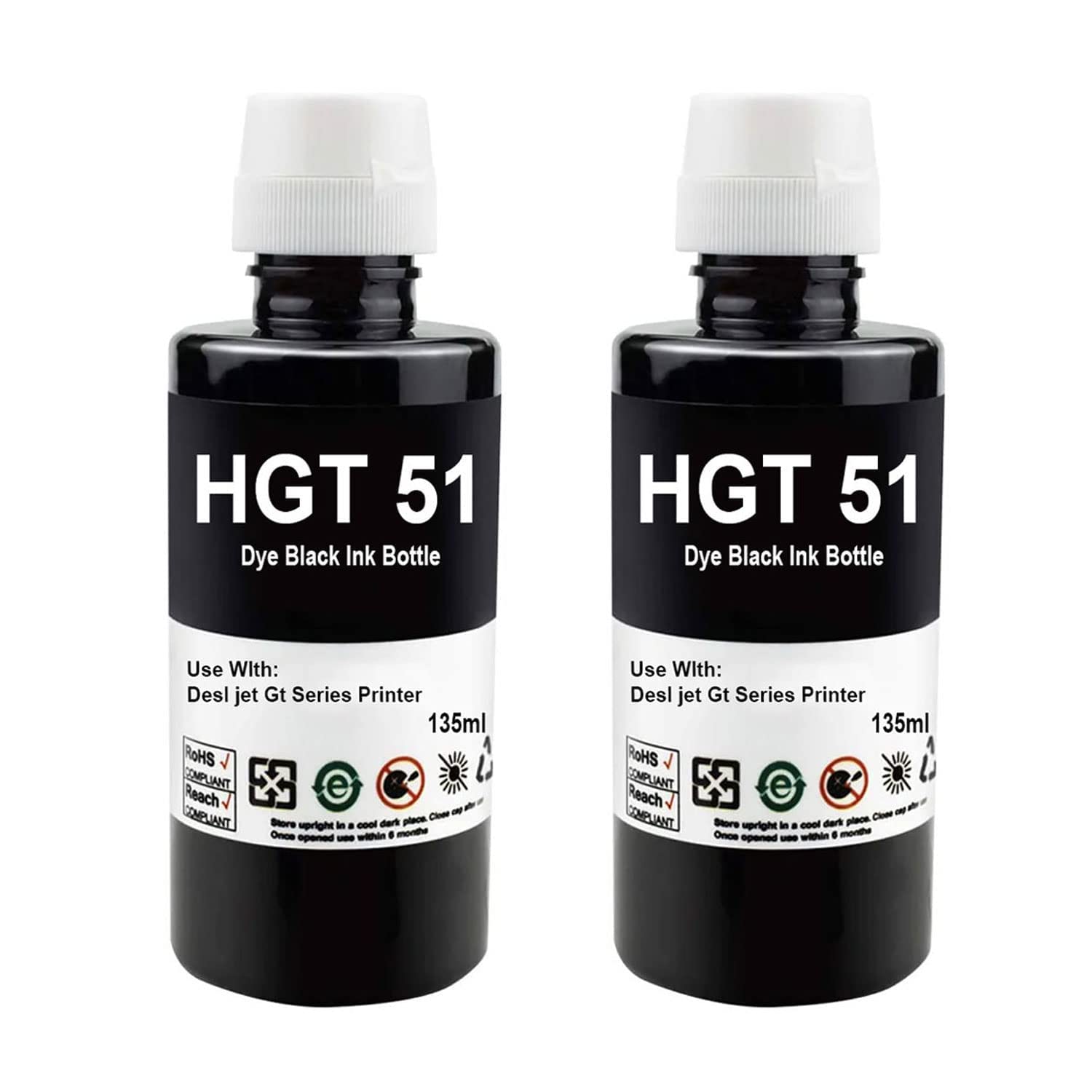 HGT 51 XL Refill Ink Compatible for HP 310 315 319 410 415 419 5810 5820 5821Printers (Pack of 2 135ml, Black)