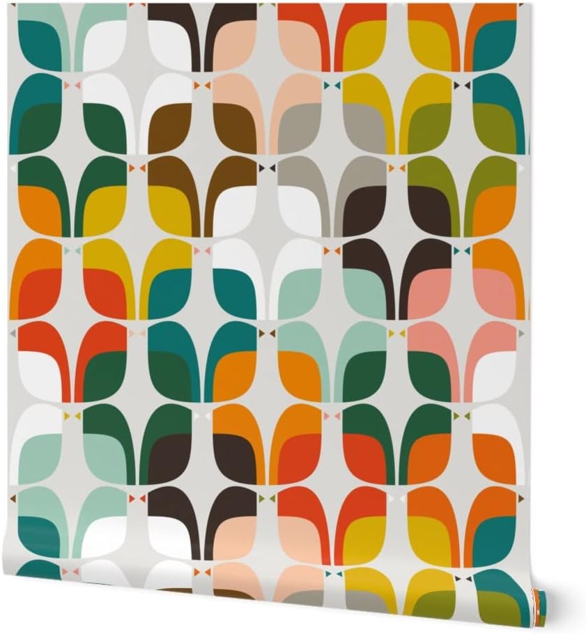 Peel & Stick Wallpaper Swatch - Mid Century Birds Whimsical Retro Atomic Era 1950S 1960S Look Custom Removable Wallpaper by Spoonflower