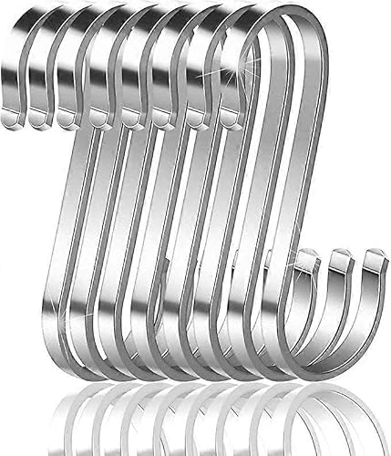 JOYHAPPST Dww-Pack of 10 Multifunctional Hanging S-Hooks, Stainless Steel S-Shaped Hooks for Bathroom, Bedroom, Office, Kitchen