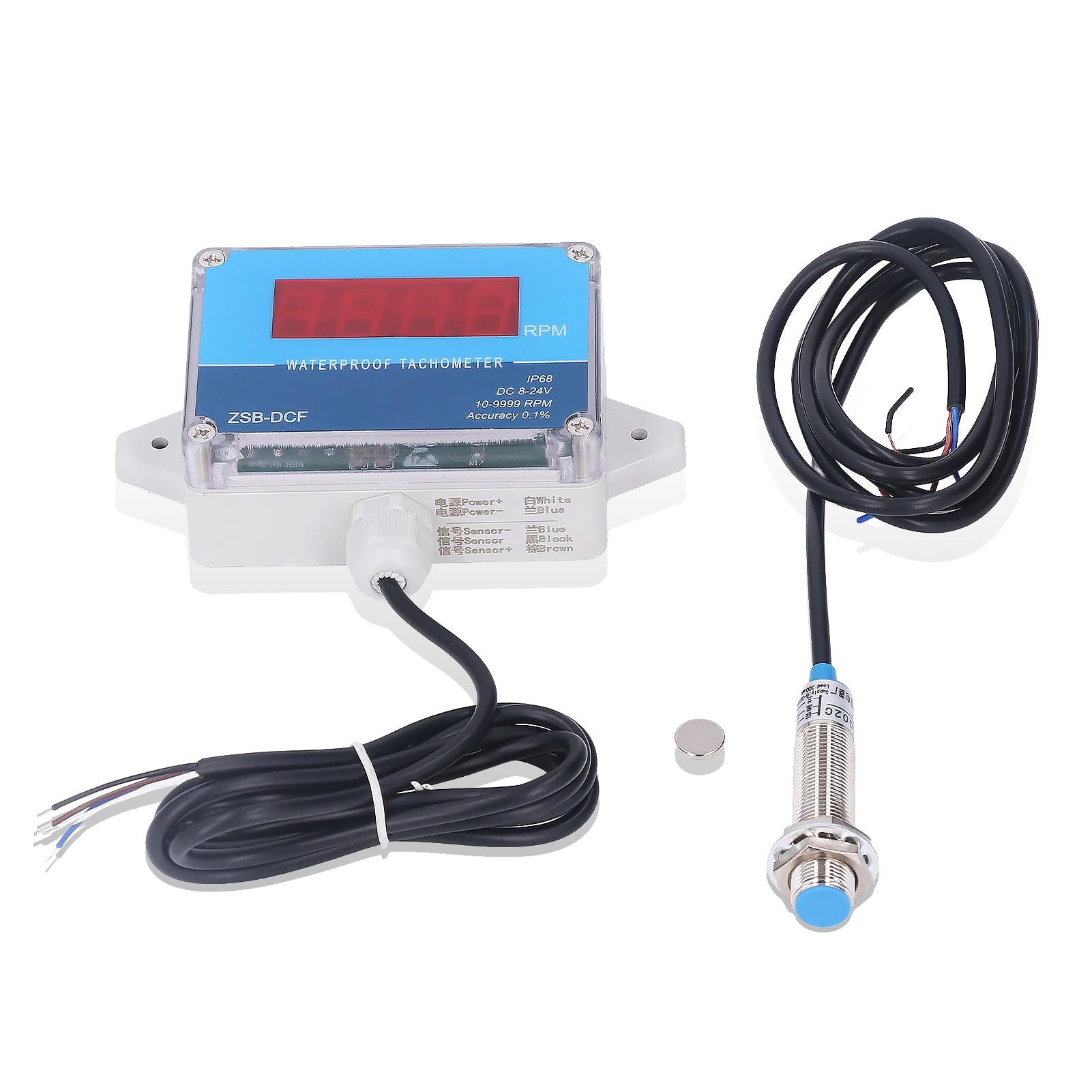 Tachymètre, Capteur Hall 10-9999 Tr/min Compteur de Vitesse du Moteur Affichage Numérique LED Rouge DC 8V-24V 4 Chiffres pour Appareils
