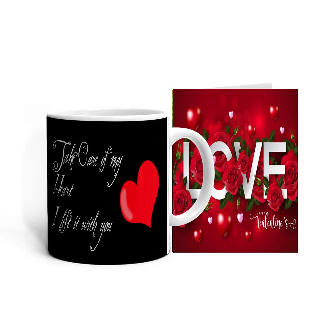 Kesri Gifts Takecare of My Heart I Left It with You Theme Printed Coffee Mug(325 ml) with Greeting Card (ksmcP20love-343) - Anniversery,Valentine Gift for Husband Wife Girlfriend Boyfriend