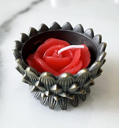 Miniatura 5 de Velas de té de rosa, 12 piezas hechas a mano delicadas velas de flores con 100 pétalos de rosa de seda, mini discos de vela para bodas, Rojo,Rosa