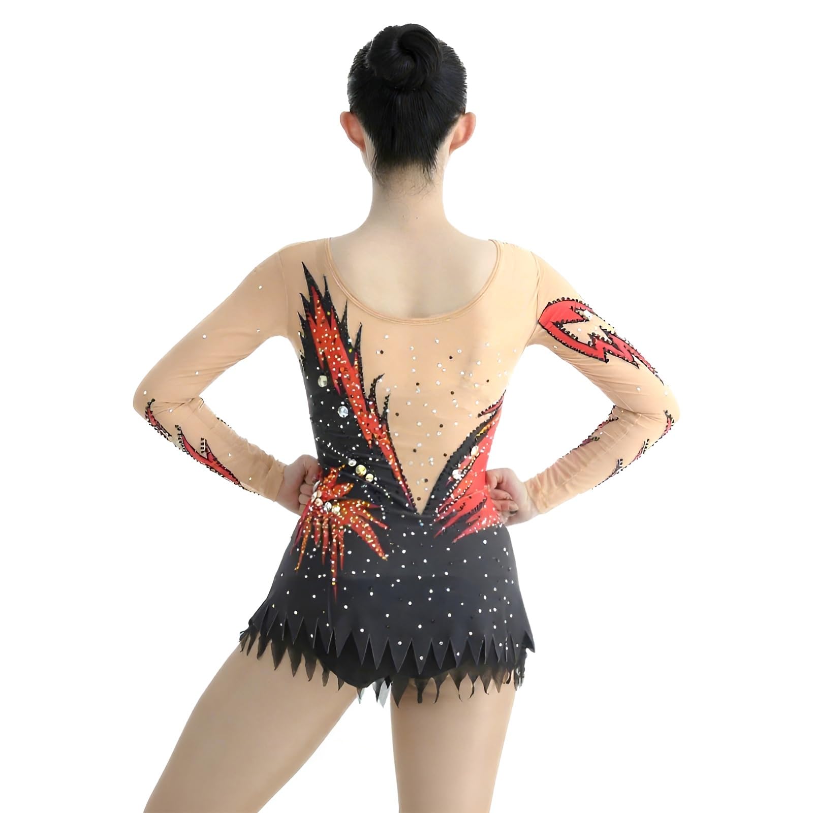 Leotardos De Gimnasia Rítmica Leotardos De Gimnasia Artística Mujer Chica Vestidos Rojo Licra Hecho A Mano Enjoyado Look Diamante Manga Larga Competición Danza Patinaje Sobre Hielo