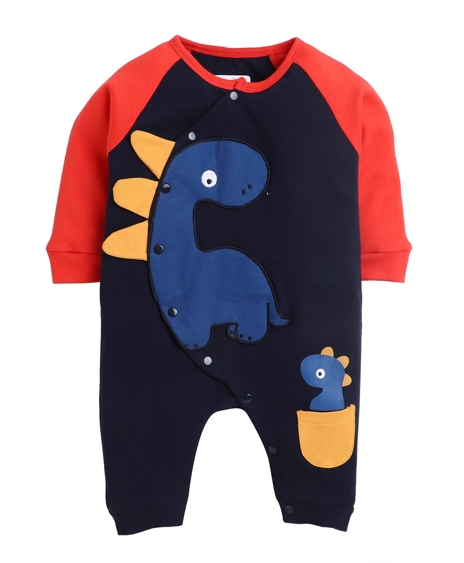 BUMZEE Full Sleeves Dino Print Sleepsuit for Baby Boys Age - 3-6 Months Navy Blue