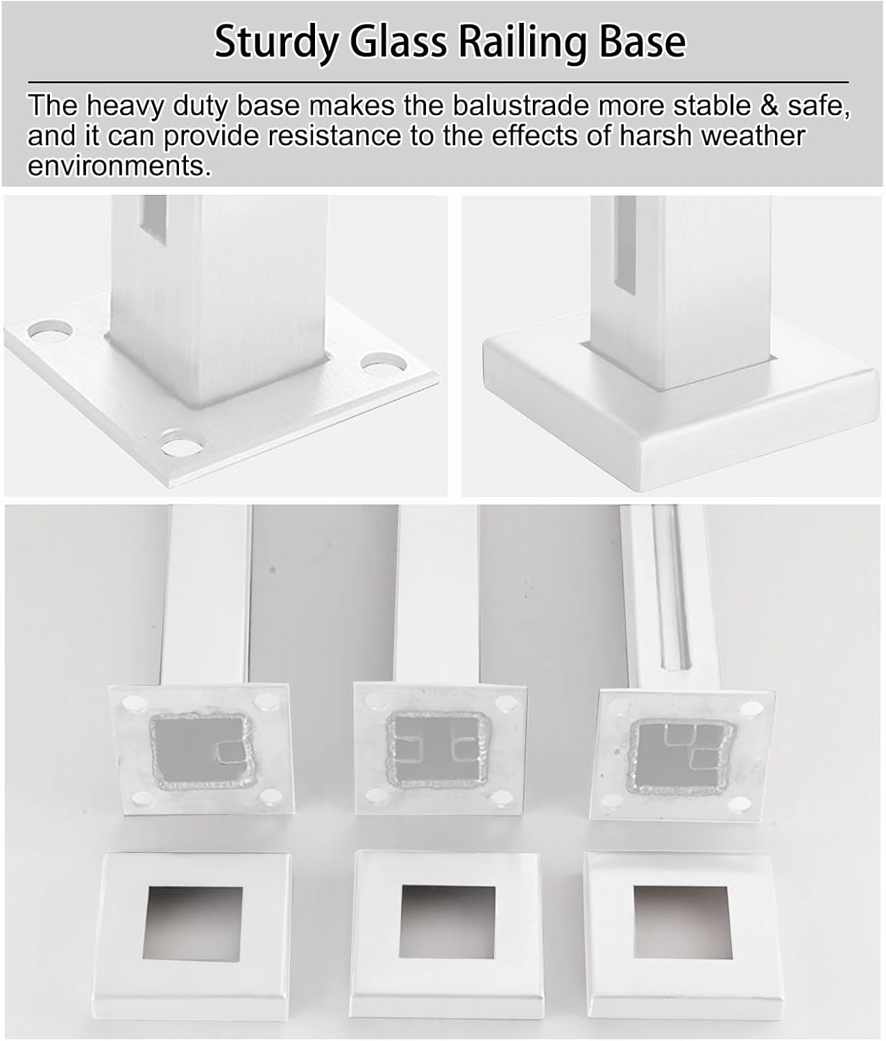 White Glass Railing Post Kit, 304 Stainless Steel Balustrade for Balcony & Patio, Floor Mount Glass Column, H130cm/51.2", Durable Guardrail System - White Mid Post