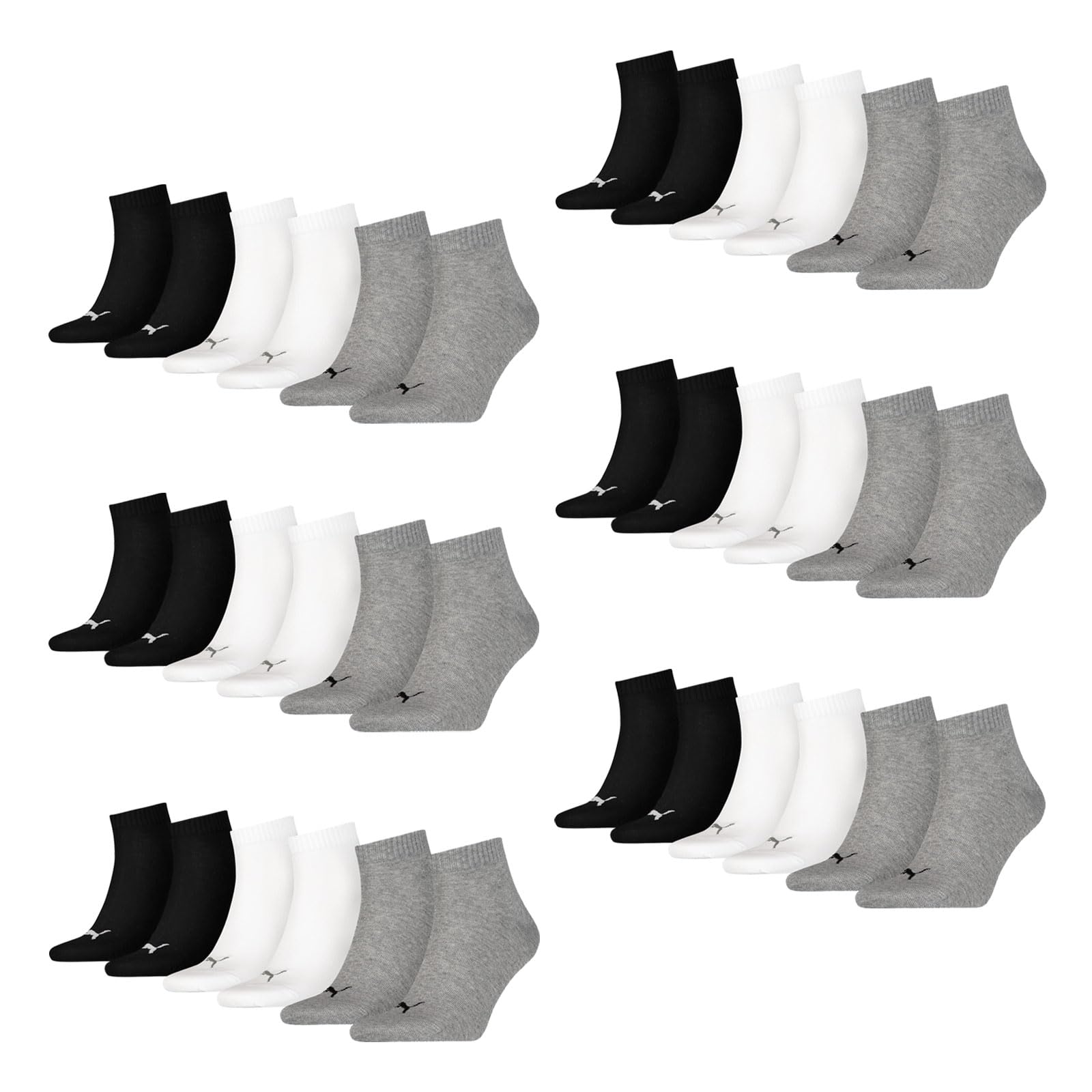 PUMA unisex Quarter Sportsocken Kurzsocken Socken 18 Paar, Farbe:Mehrfarbig, Menge:18 Paar (6x 3er Pack), Größe:43-46, Artikel:-882 grey/white/black