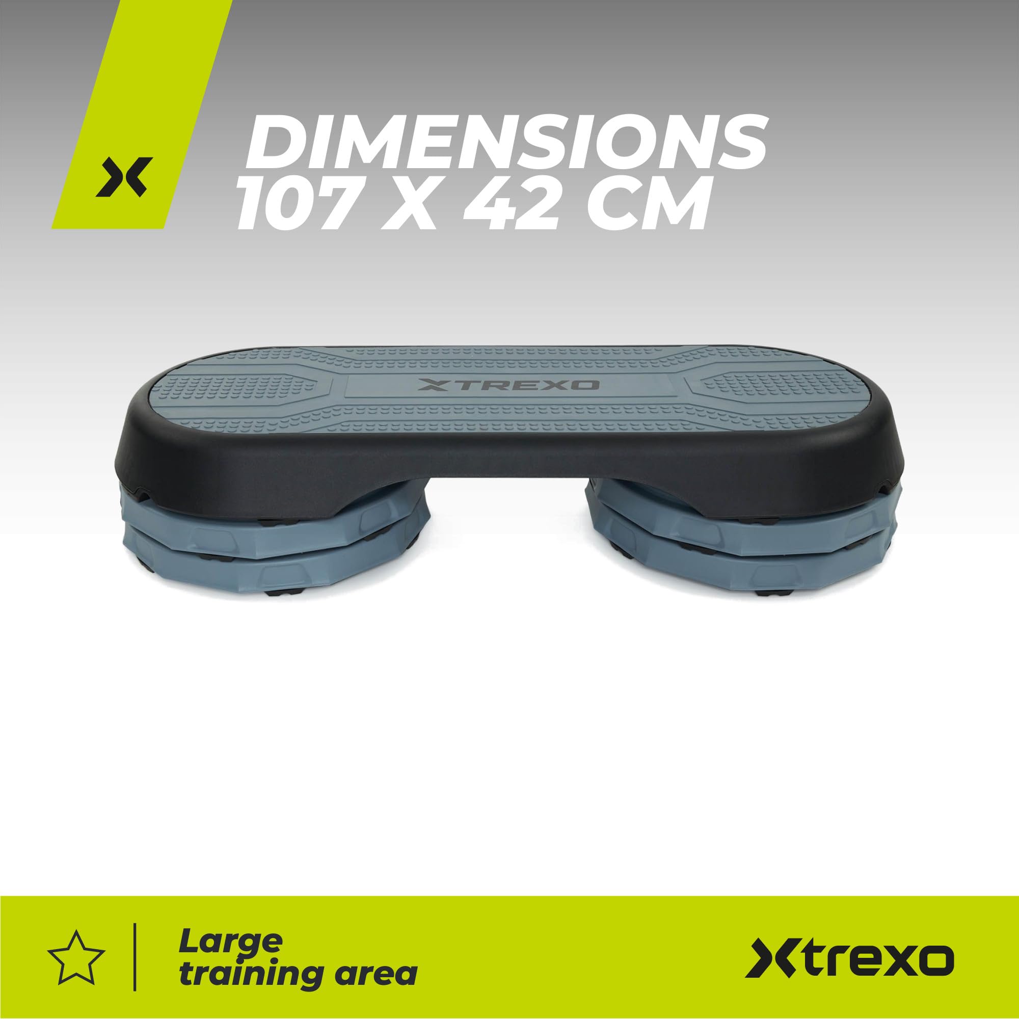 TREXO Aerobic Step 107 x 42 cm per Esercizi Cardio e Allenamento Fitness Altezza Regolabile 10-15-20 cm Resistente in Polipropilene e TPR Step da Aerobica di Alta Qualità fino a 250 kg Grigio|Rosa