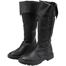 Medieval Viking Pirate Mens Tall Black Boots with Fold-Over Cuff Renaissance Cosplay Boots