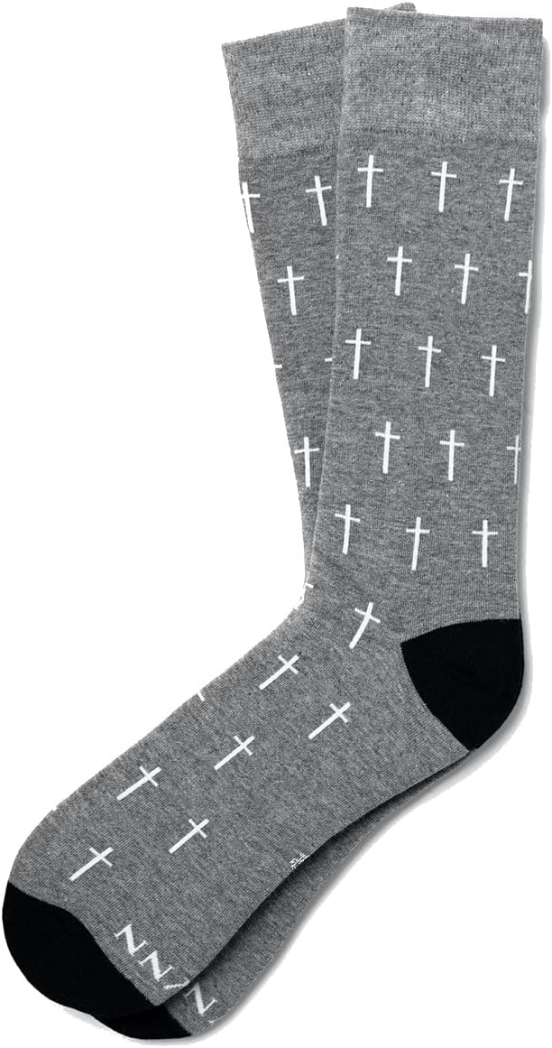 Men's Alynn Designer Faith Gray Holy Cross Inspirational Novelty Dress Crew Socks